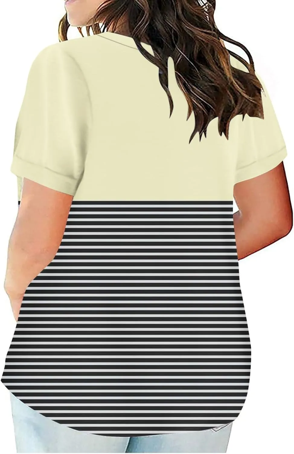 2025 Womens Summer Striped Tops Plus Size Color Block Raglan Tees Fashion V Neck Outfits Casual Short Sleeve Blouses