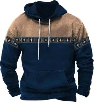 Aztec Hoodies for Men Western Vintage Tops Retro Ethnic Tribal Print Seawshirts Loose Long Sleeve Pocket Pullovers