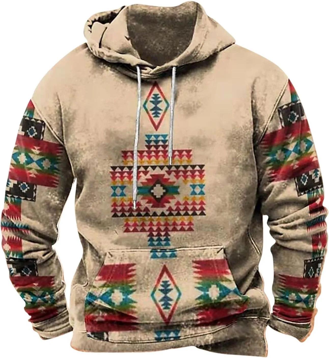 Aztec Hoodies for Men Western Vintage Tops Retro Ethnic Tribal Print Seawshirts Loose Long Sleeve Pocket Pullovers