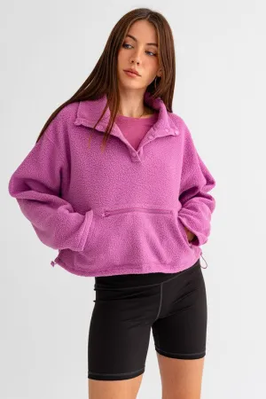 Casual Boxy Fleece Pocket Detail Pullover Cropped Sweater