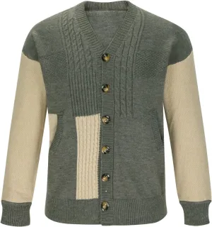 Dgoopd Cardigan Sweaters for Men Color Block Cable Knit Sweater Button Down Open Front Cardigan Casual Outwear with Pockets
