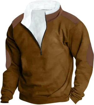 Fashion Quarter Zip Sweatshirts for Men Fleece Winter Casual Pullover Tops Long Sleeve Stand Collar Sweatshirt