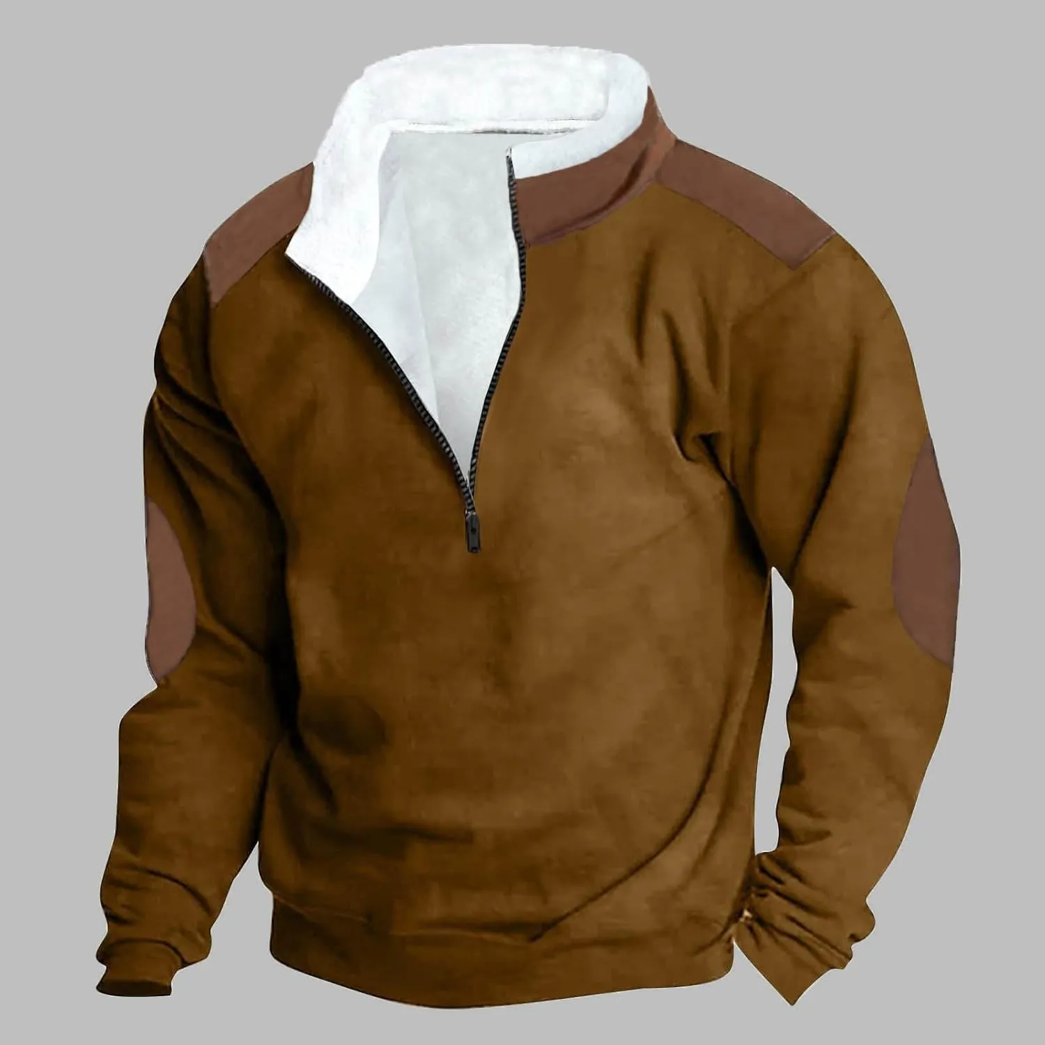 Fashion Quarter Zip Sweatshirts for Men Fleece Winter Casual Pullover Tops Long Sleeve Stand Collar Sweatshirt