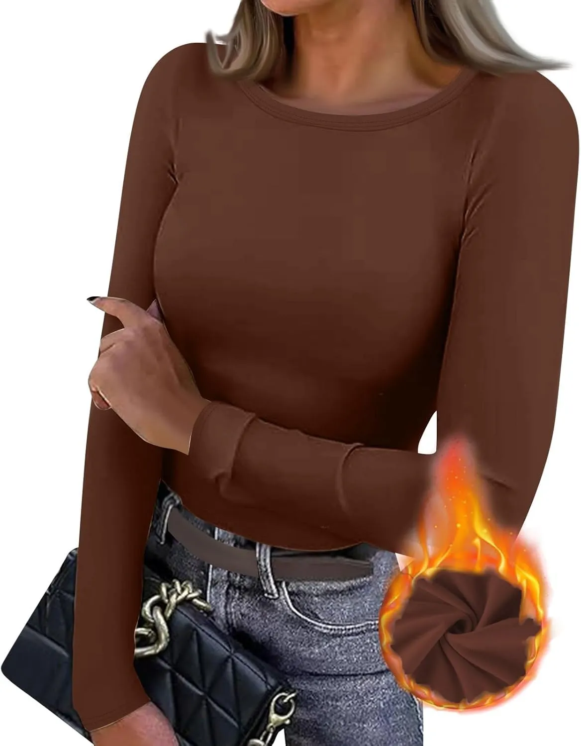Going Out Tops for Women Y2K Long Sleeve Lightweight Tops Ribbed Crew Neck Shirts Winter Trendy Travel Clothes