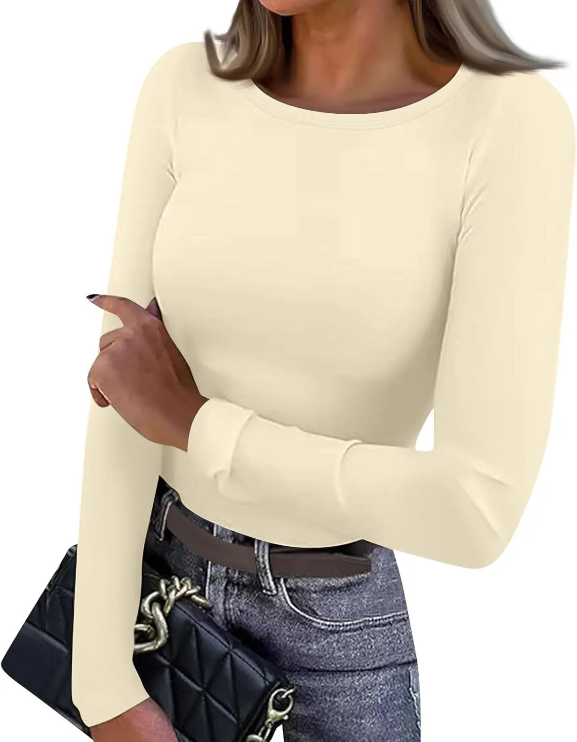 Going Out Tops for Women Y2K Long Sleeve Lightweight Tops Ribbed Crew Neck Shirts Winter Trendy Travel Clothes
