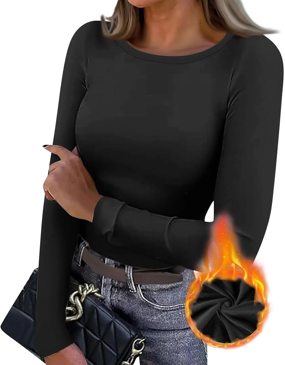 Going Out Tops for Women Y2K Long Sleeve Lightweight Tops Ribbed Crew Neck Shirts Winter Trendy Travel Clothes