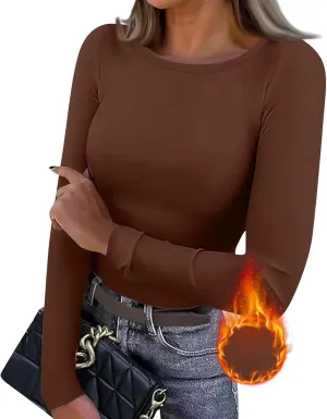 Going Out Tops for Women Y2K Long Sleeve Lightweight Tops Ribbed Crew Neck Shirts Winter Trendy Travel Clothes