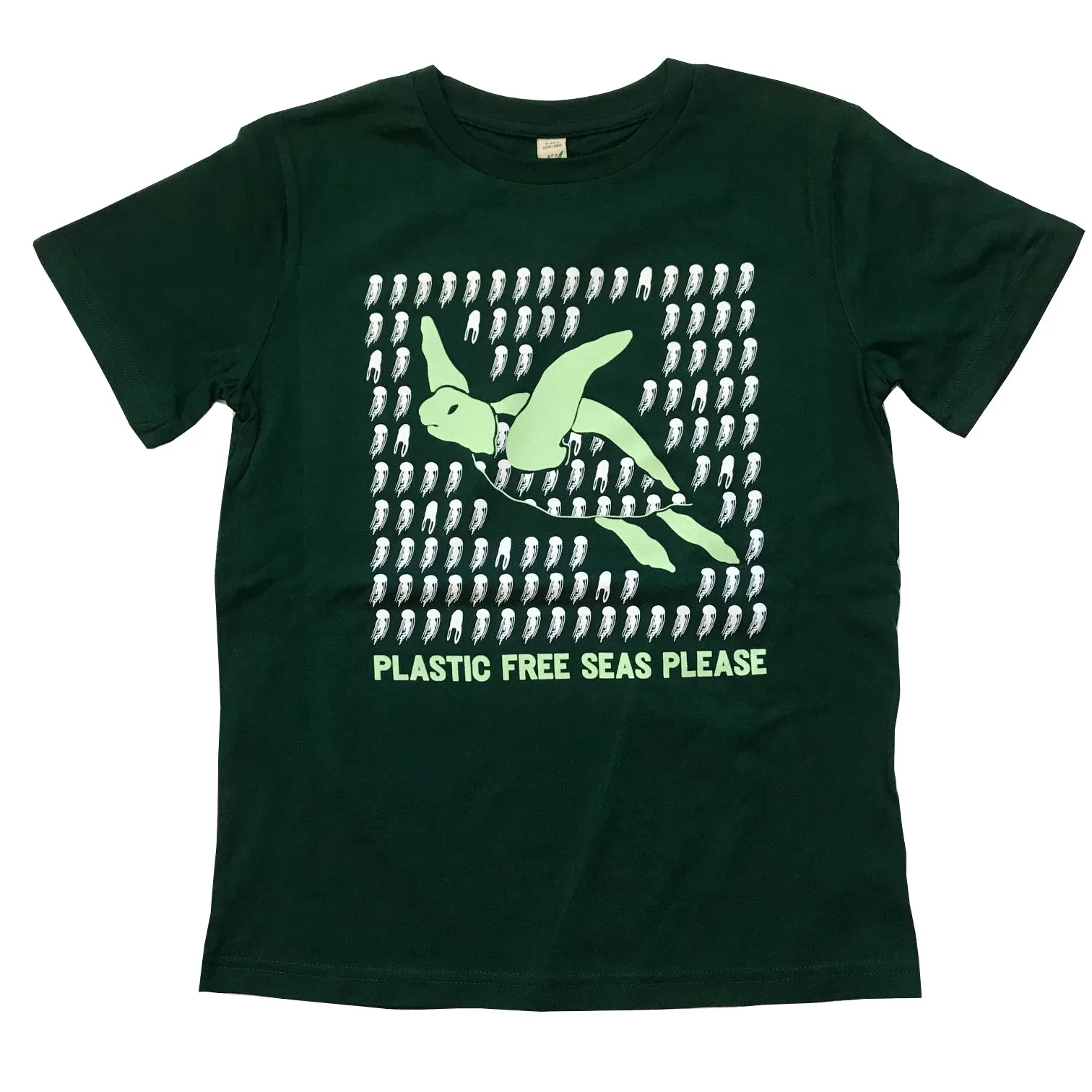 Kids T-Shirt - Green Turtle 'Plastic Free Seas Please'