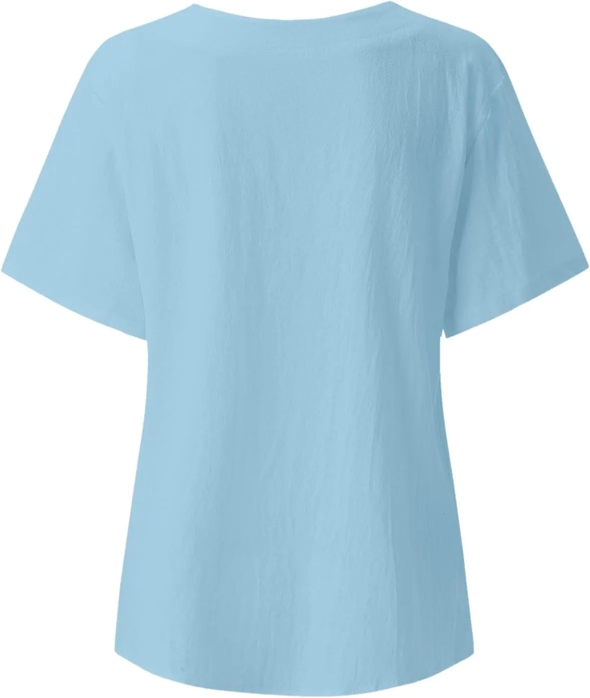 Linen Shirts for Women Summer Casual Loose Fit Tops Floral Printed Crew Neck Buttons Short Sleeve Trendy Blouses