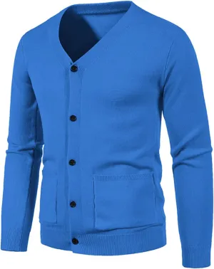 Mens Cardigan Sweaters V Neck Cable Knit Button Down Open Front Coats Long Sleeve Warm Casual Tops with Pockets