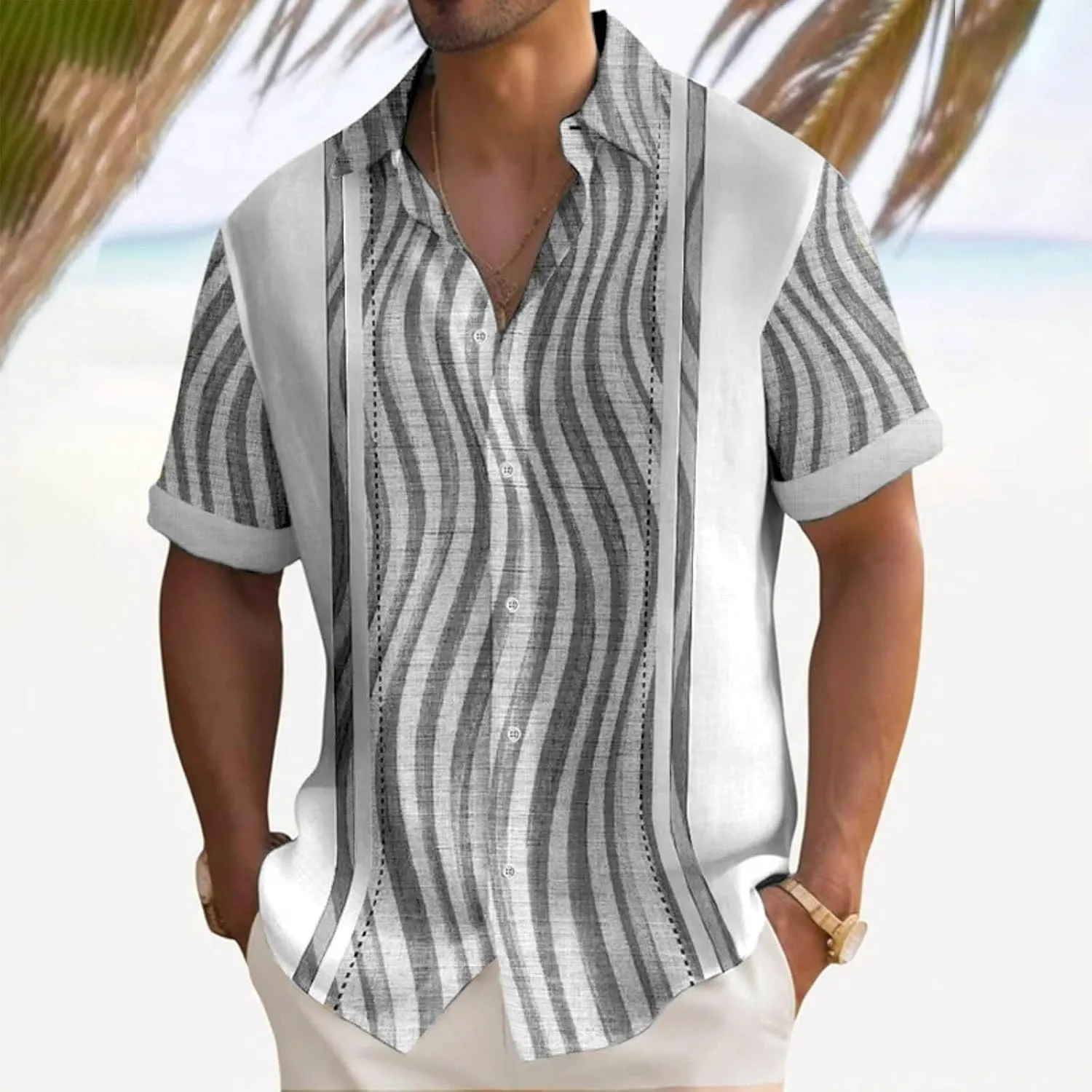 Men's Cuban Guayabera Shirts 1950s Big & Tall Short Sleeve Button Down Summer Beach Hippie Shirt Trendy Wedding Blouse