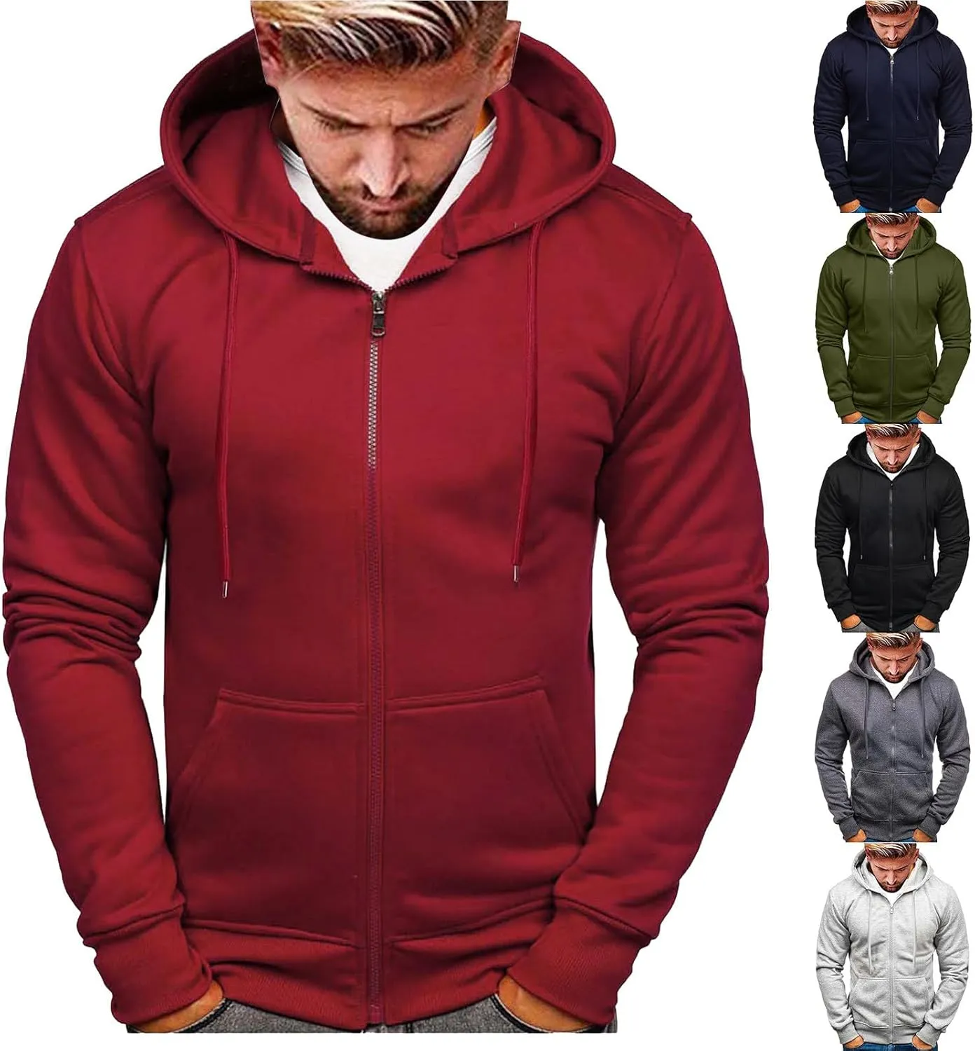Mens Lightweight Zip Up Hoodie Drop Shoulder Long Sleeve Oversized Jacket Teens Trendy Fashion Athletic Fleece Tops