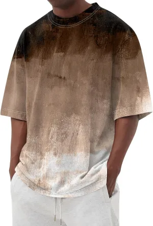 Men's Tee Shirts Casual Gradient Print Tshirts Short Sleeve Crewneck Loose Oversized Summer Beach T Shirts, S-5XL