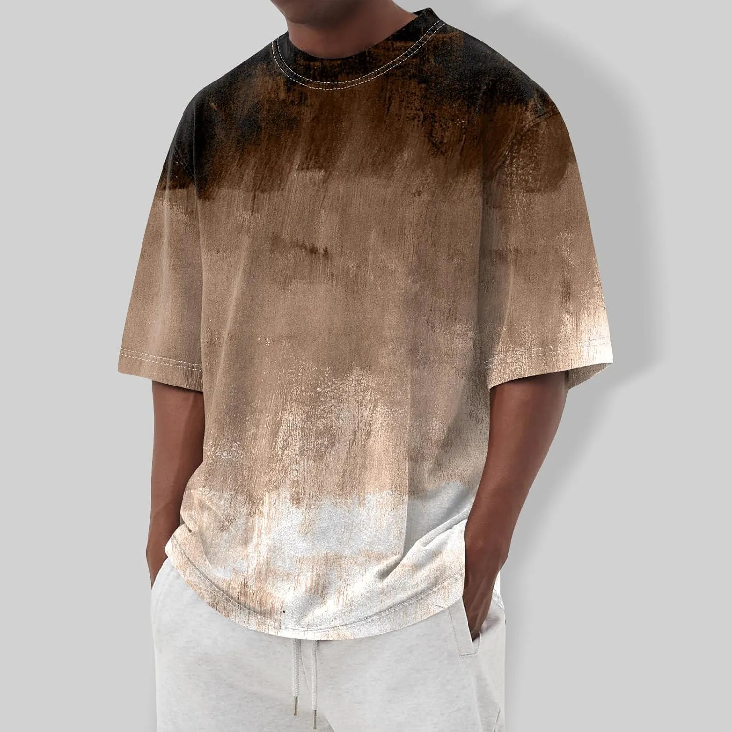 Men's Tee Shirts Casual Gradient Print Tshirts Short Sleeve Crewneck Loose Oversized Summer Beach T Shirts, S-5XL