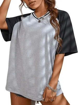 SOFIA'S CHOICE Oversized Tshirts for Women Summer V Neck Short Sleeve Tee Tops Loose Raglan Shirt