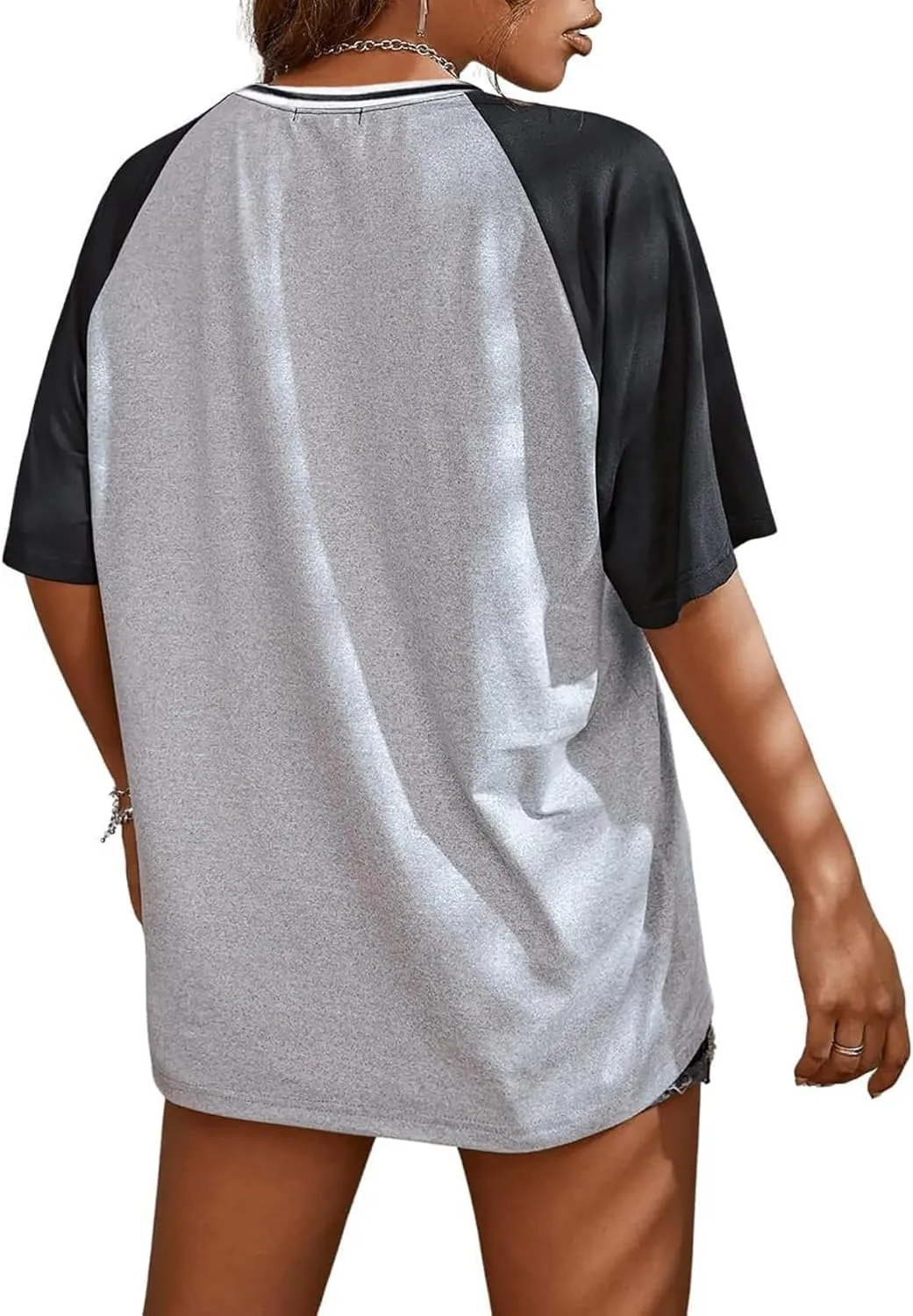 SOFIA'S CHOICE Oversized Tshirts for Women Summer V Neck Short Sleeve Tee Tops Loose Raglan Shirt