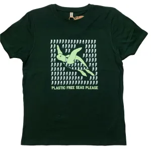 Unisex 100% Recycled T-Shirt: Green Turtle 'Plastic Free Seas Please'