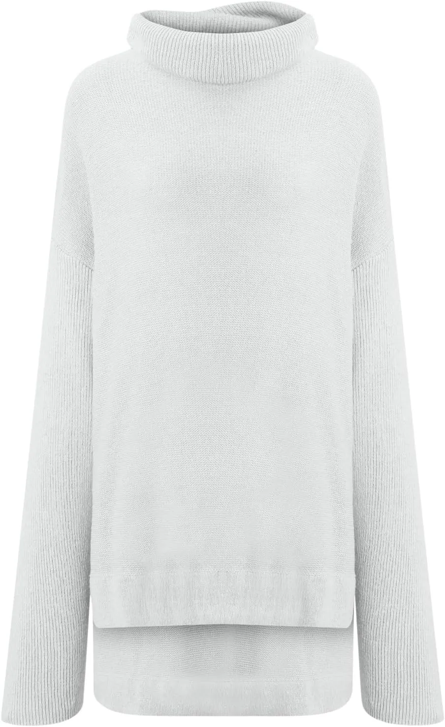Women Turtleneck Oversized Sweaters Long Batwing Sleeve Spilt Hem Tunic Pullover Knit Top Knitwear Jumper Tops Clothes
