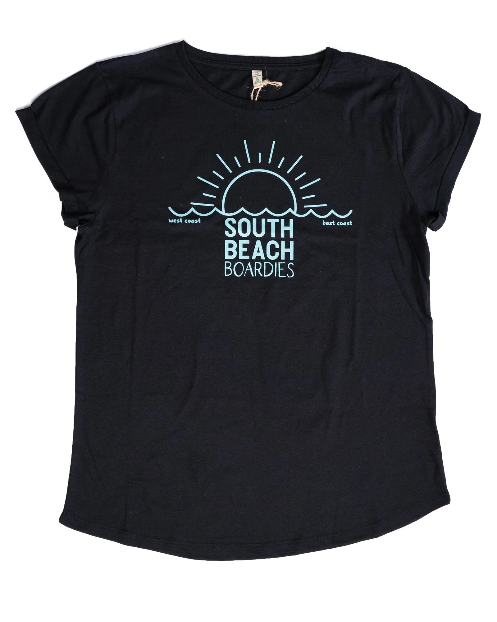 Women's 100% Recycled T-Shirt: Black 'West Coast Best Coast' Sunset