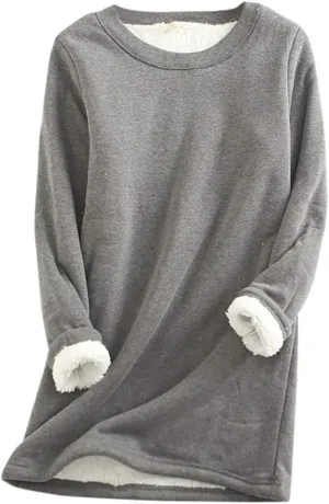 Womens Sherpa Lined Sweatshirts Casual Crewneck Fleece Pullover Long Sleeve Thermal Sweater Winter Clothes 2024