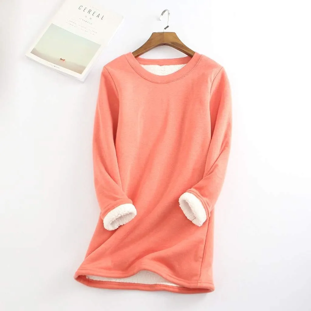 Womens Sherpa Lined Sweatshirts Casual Crewneck Fleece Pullover Long Sleeve Thermal Sweater Winter Clothes 2024