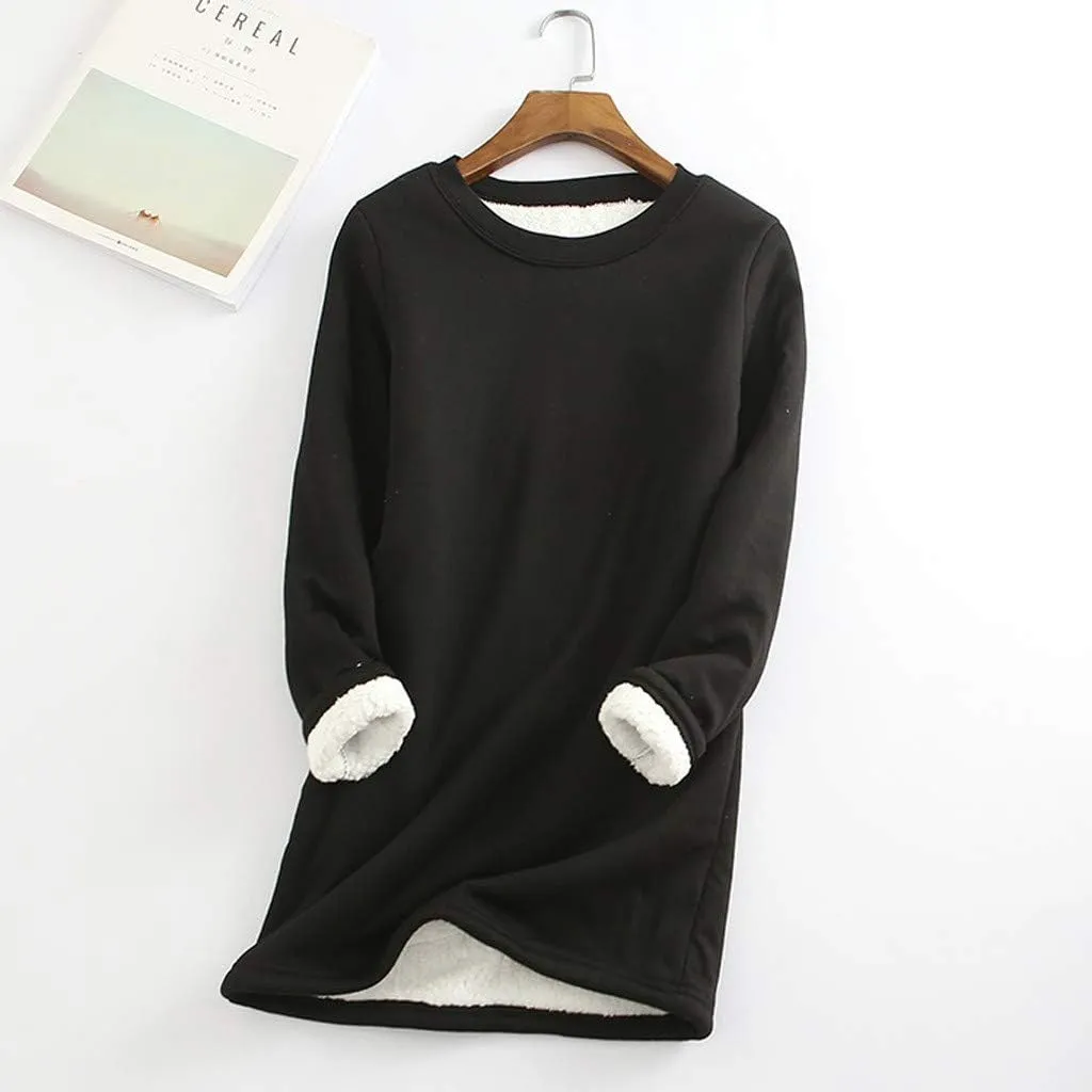 Womens Sherpa Lined Sweatshirts Casual Crewneck Fleece Pullover Long Sleeve Thermal Sweater Winter Clothes 2024