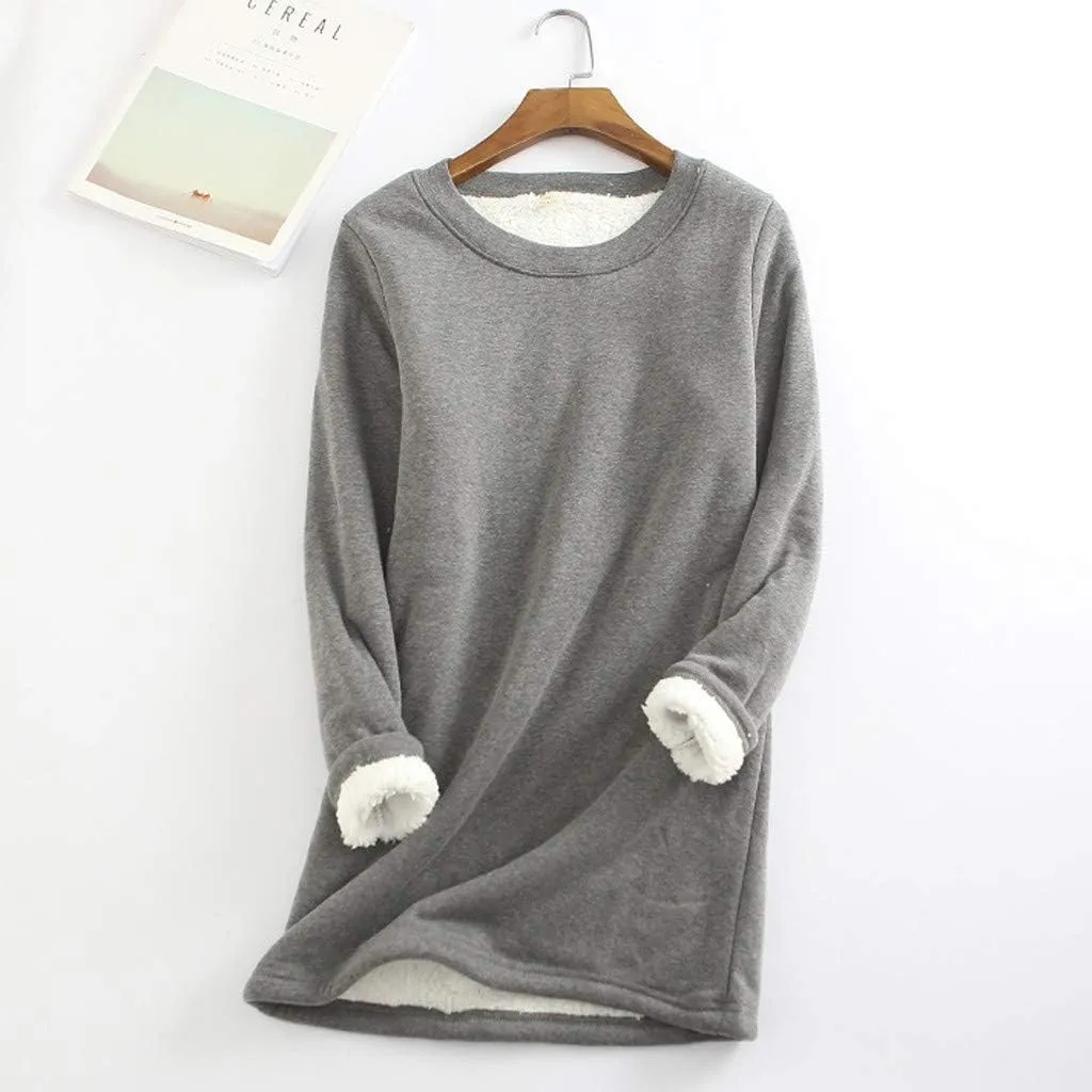 Womens Sherpa Lined Sweatshirts Casual Crewneck Fleece Pullover Long Sleeve Thermal Sweater Winter Clothes 2024