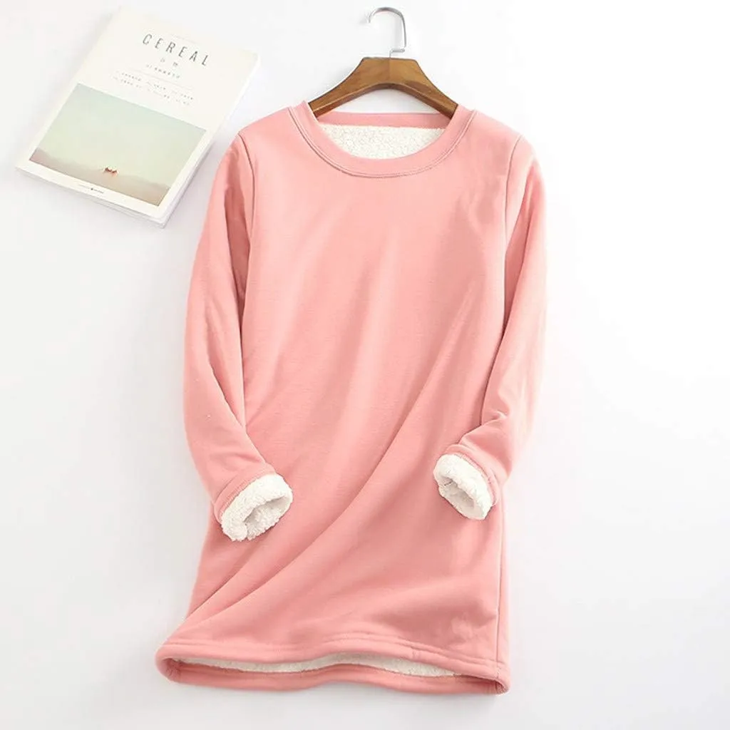 Womens Sherpa Lined Sweatshirts Casual Crewneck Fleece Pullover Long Sleeve Thermal Sweater Winter Clothes 2024