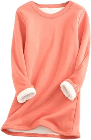 Womens Sherpa Lined Sweatshirts Casual Crewneck Fleece Pullover Long Sleeve Thermal Sweater Winter Clothes 2024