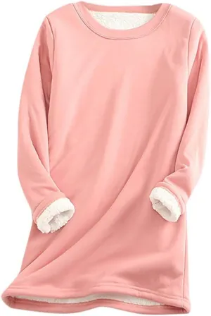 Womens Sherpa Lined Sweatshirts Casual Crewneck Fleece Pullover Long Sleeve Thermal Sweater Winter Clothes 2024