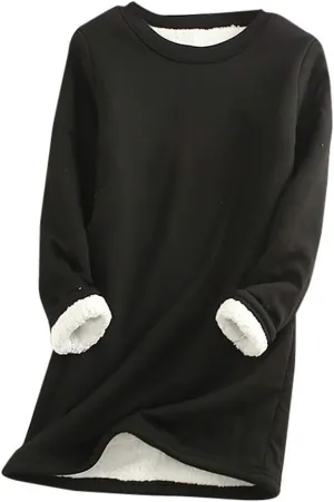 Womens Sherpa Lined Sweatshirts Casual Crewneck Fleece Pullover Long Sleeve Thermal Sweater Winter Clothes 2024