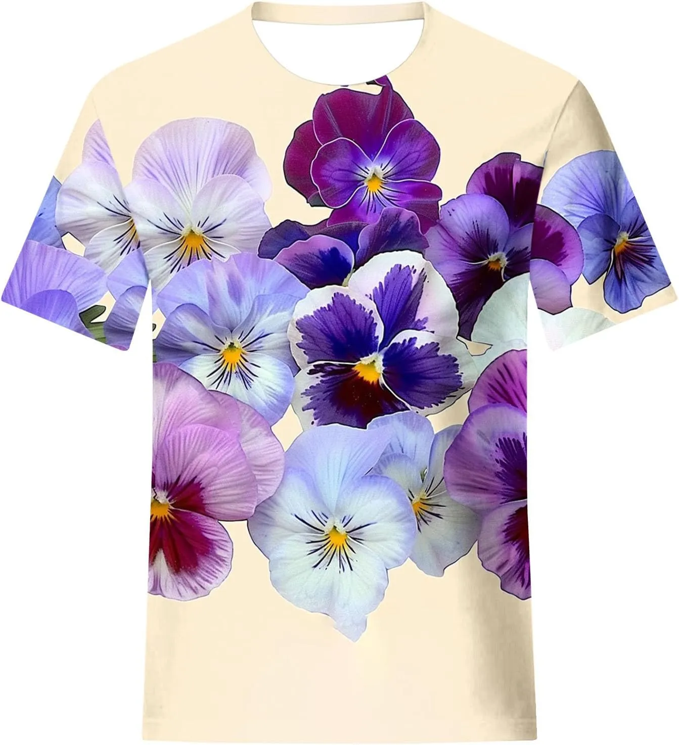 Women's Tops Summer Fashion Casual Short Sleeve Flower Printed Crew Neck Pullover Shirts Cute Tees Dressy Blouses