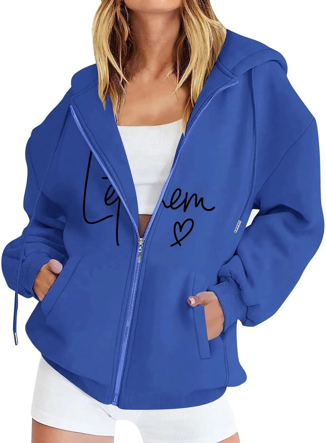 Womens Zip Up Cropped Hoodies Fleece Oversized Sweatshirts Full Zip Jackets Y2k Fall Clothes 2024 Fashion Outfits