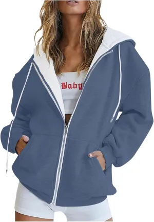 Womens Zip Up Hoodies Oversized Long Sleeve Sweatshirts Casual Hoodie 2025 Fall Jacket with Pockets Sweaters