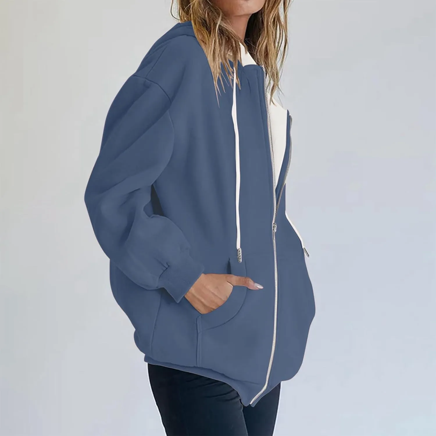Womens Zip Up Hoodies Oversized Long Sleeve Sweatshirts Casual Hoodie 2025 Fall Jacket with Pockets Sweaters