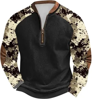 ZYXTIM Men's Hunting Camo Performance Long Sleeve Shirt Fishing Camping Work Shirts Quarter Zip Casual Athletic Shirt Top